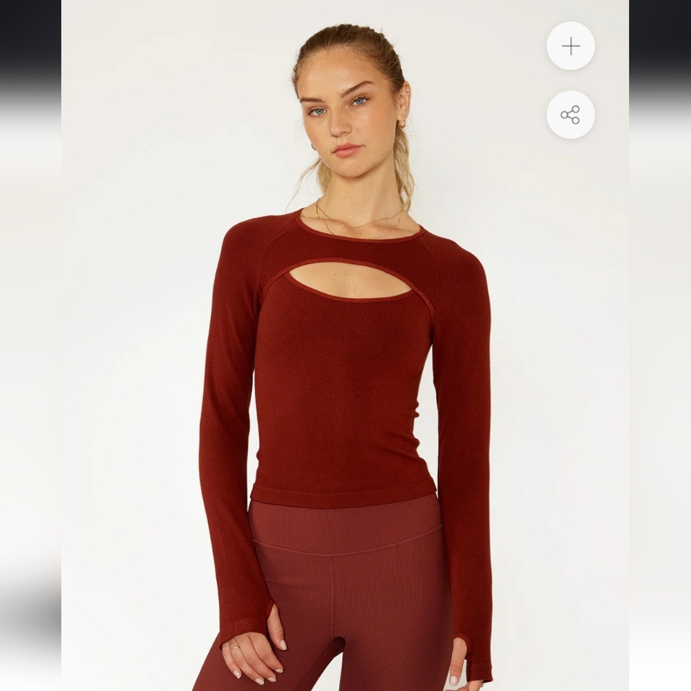 NEW Cream Yoga Long Sleeve Cutout Tee